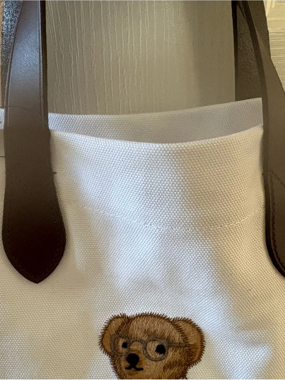 Ralph Lauren Polo Bear White Canvas Tote Bag